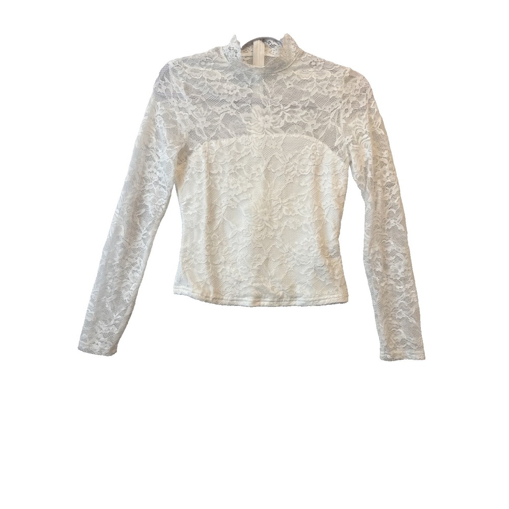 Romantic Sheer White Lace Lng Sleeve High Neck Layering Top 4 Boho Fairy Cottage